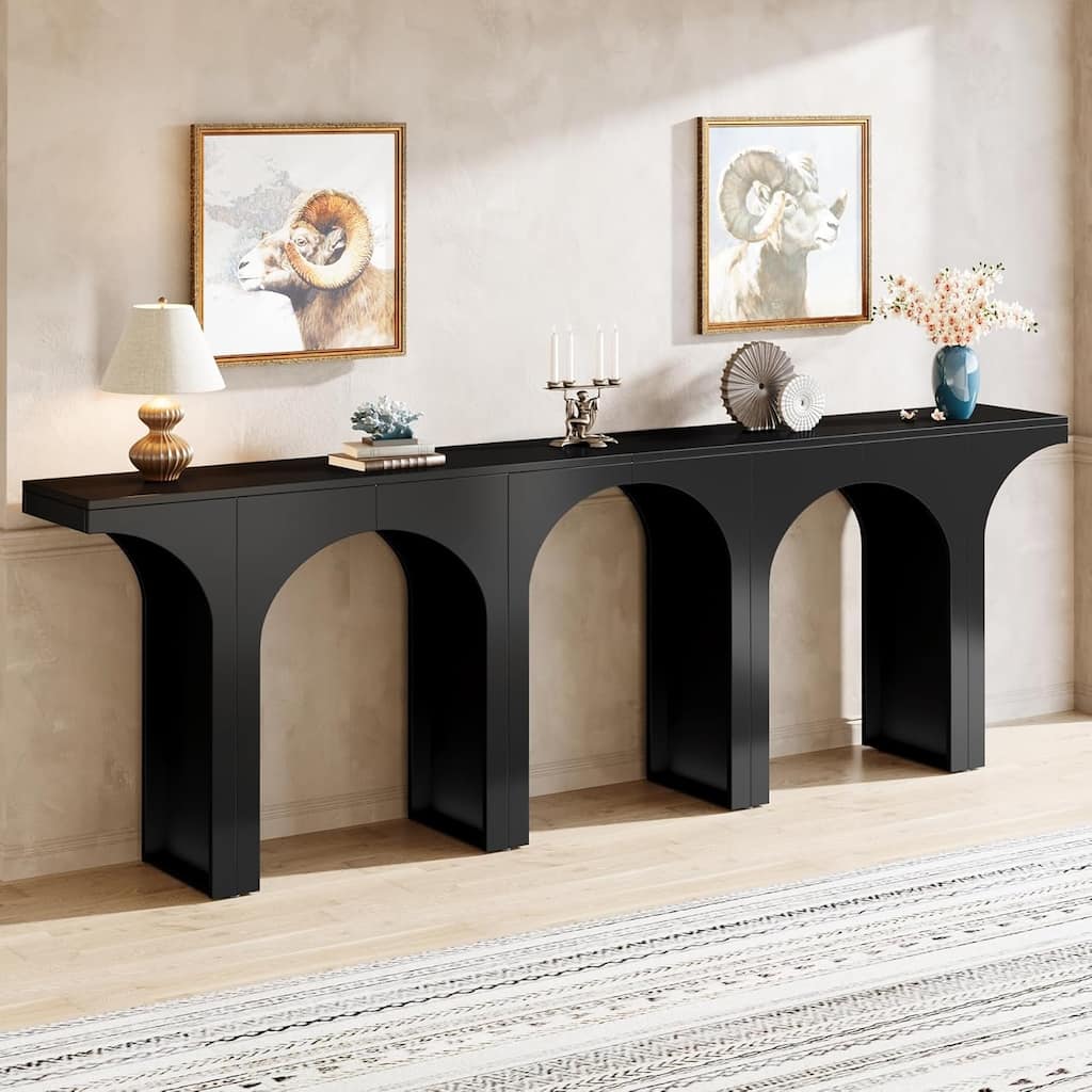 Black Console Table, 47 Inches Wood Sofa Table