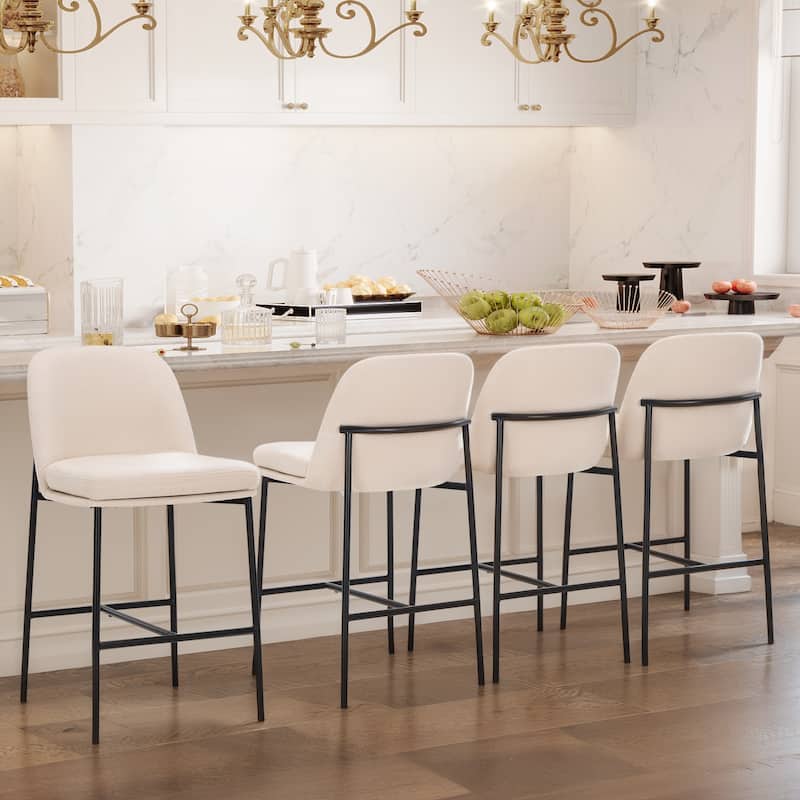 25" Counter Stools Set of 2 - Fabric Upholstered w/Metal Legs - Back Support For Kitchen & Bar