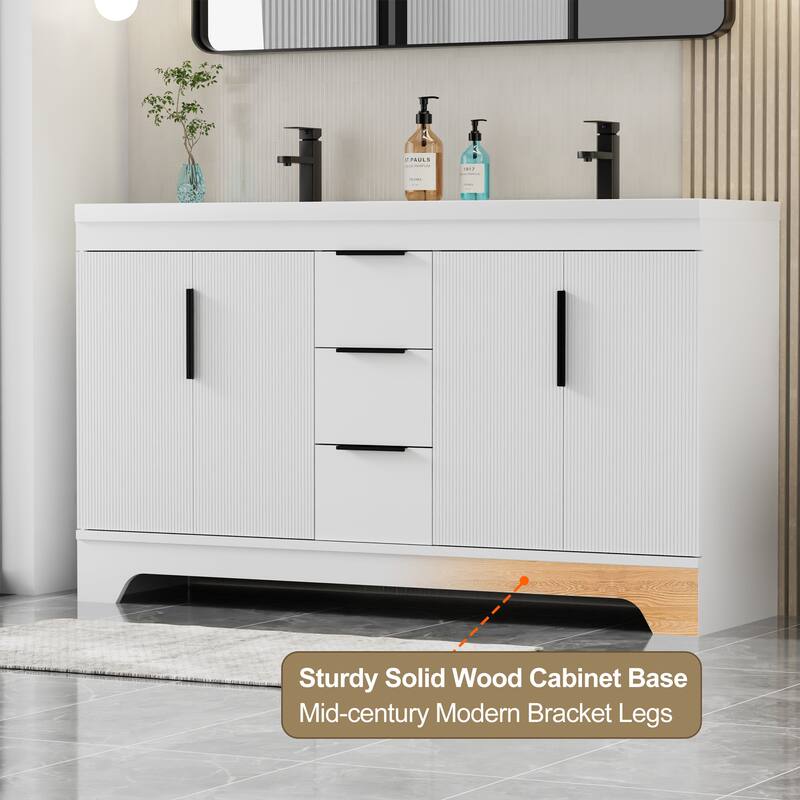 Vertical Stripes Bathroom Vanity Set with Sink Top & Faucet