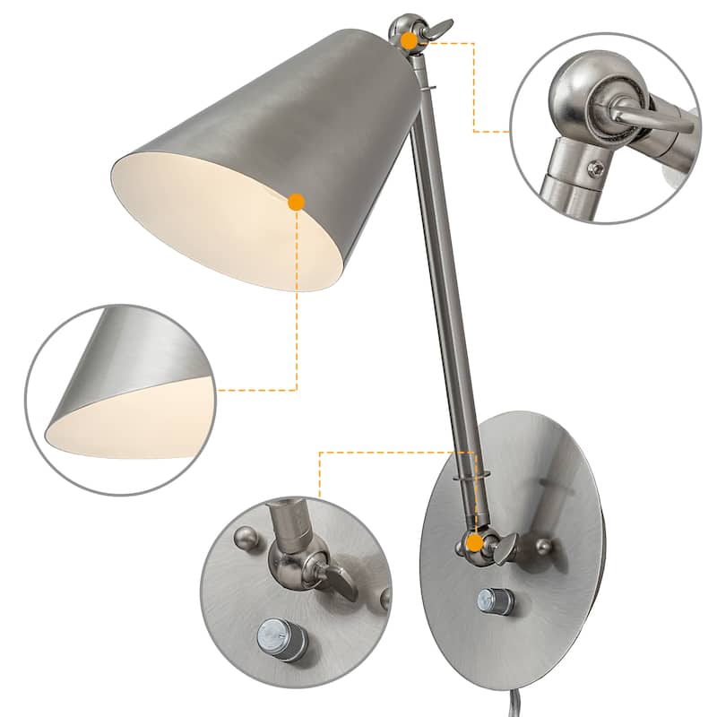 C Cattleya 1-Light Brushed Nickel Dimmable Adjustable Swing Arm Wall Sconce Indoor Wall Light