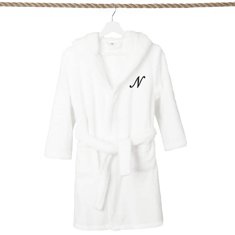 Sweet Kids 100% Polyester SUPER PLUSH Double Brushed Hooded Bathrobe with Black Script Monogram
