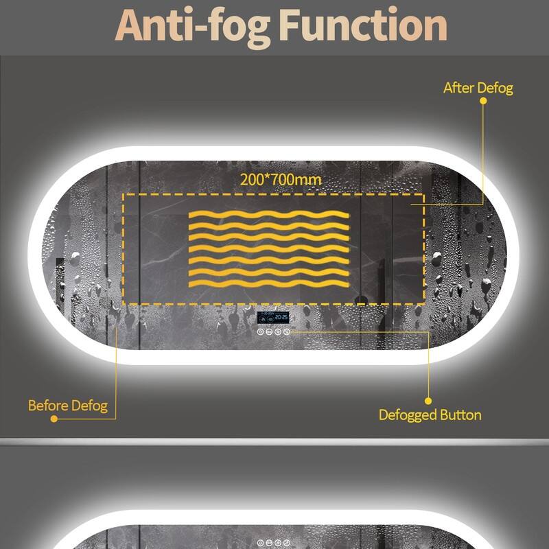 Oval LED Bathroom Mirror with Lights, Anti-Fog, Bluetooth Speaker, 3 Colors, Dimmable, Memory