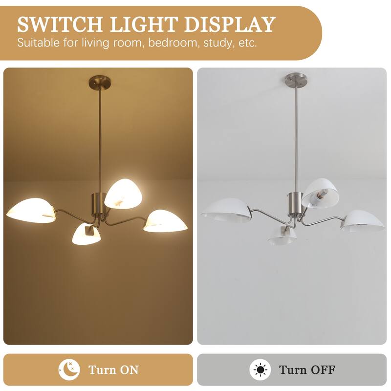 4-Light Hanging Island Linear Chandelier Lighting Fixture with Glass Shade for Dining Room Kitchen Island