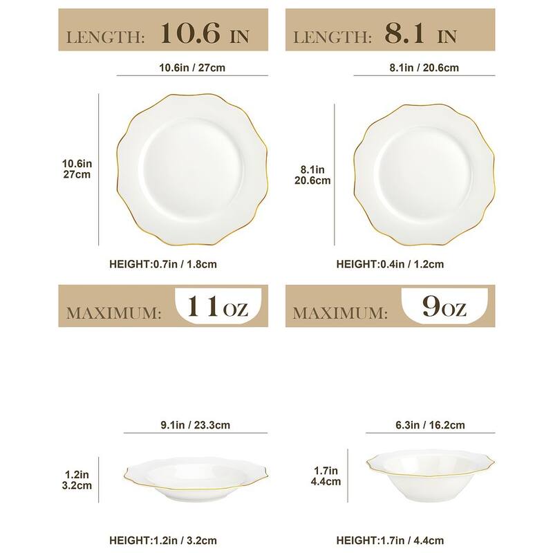 MALACASA 16-Piece New Bone China Dinnerware Set, Service for 4