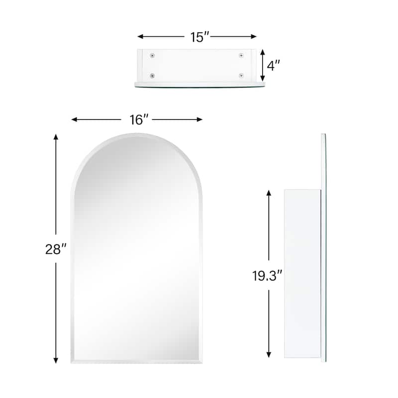TEHOME Surface and Recessed Mount Frameless Arched Bathroom Medicine Cabinet with Mirror