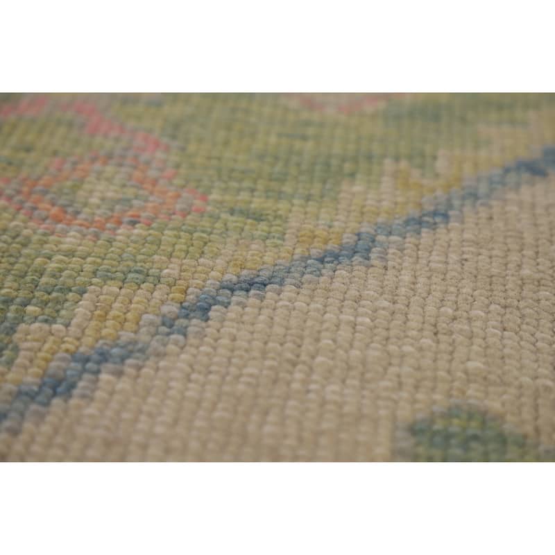 Hand Knotted Oriental 100% Wool Carpet Transitional All-Over Beige & Ivories Oushak Area Rug - 14' 2'' X 6' 1''