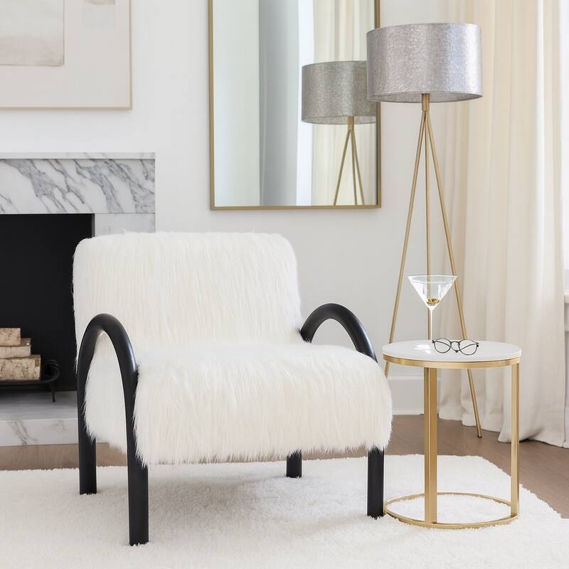 Wood and Upholstery Accent Chair Curved Arms - Ivory - 32.0"