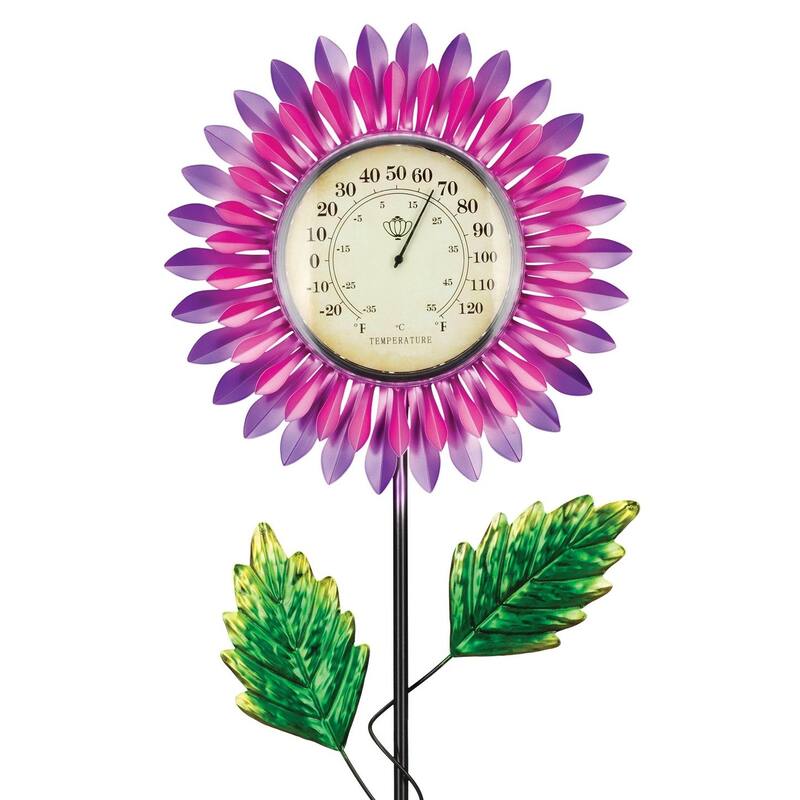 Thermometer Solar Stake - Pink Daisy