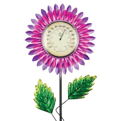 Thermometer Solar Stake - Pink Daisy