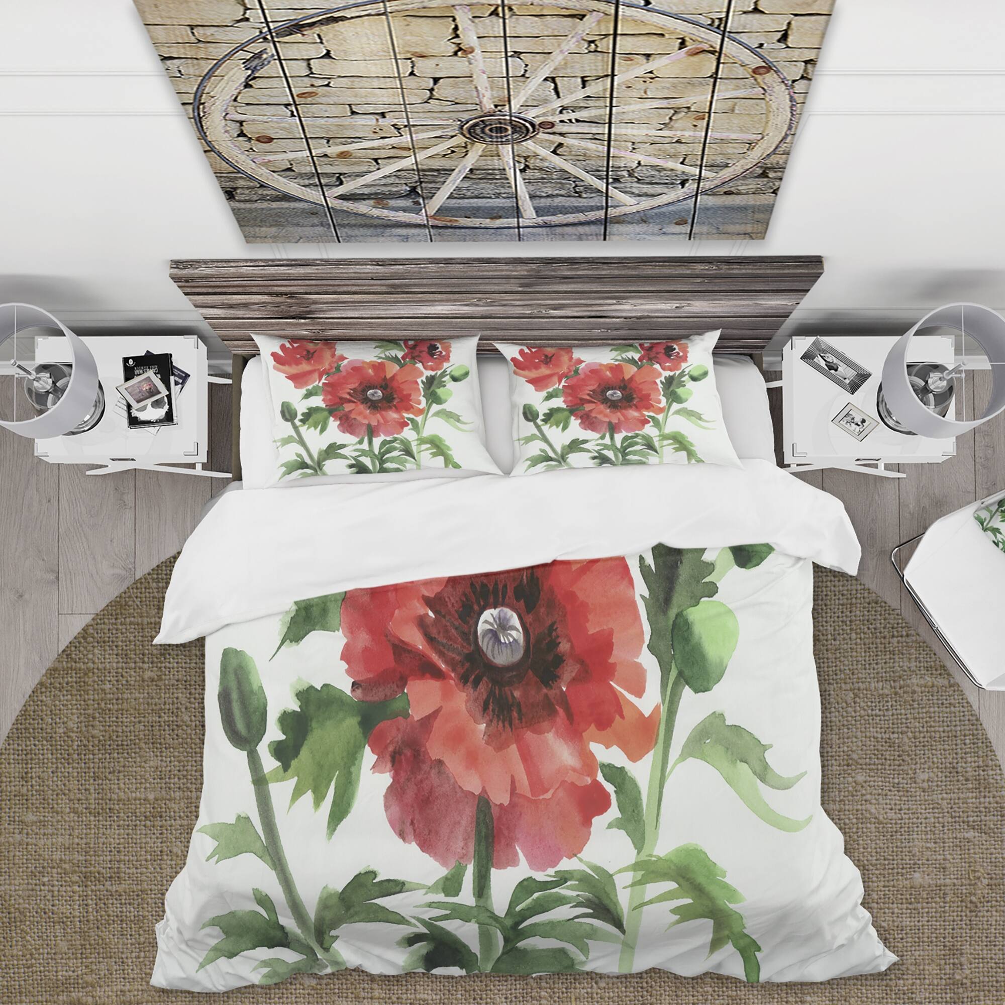 Designart 'Vintage Red Poppies II' Traditional Duvet Cover Set Bed