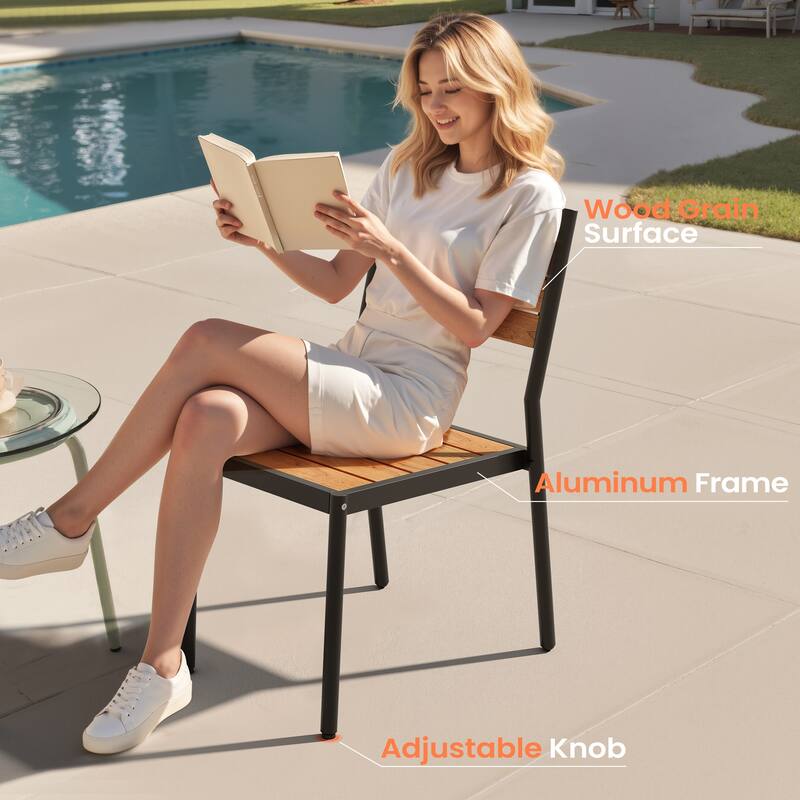 9/11PC Aluminum X Frame Outdoor Patio Dining Set Umbrella Hole Table with Stackable Chairs - N/A