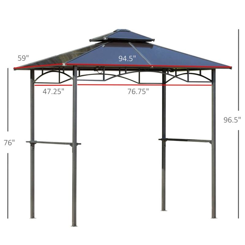Brown BBQ Grill Tent with Aluminum and Steel Frame UV and Rain-Resistant Polycarbonate Double Roof and Side Shelves