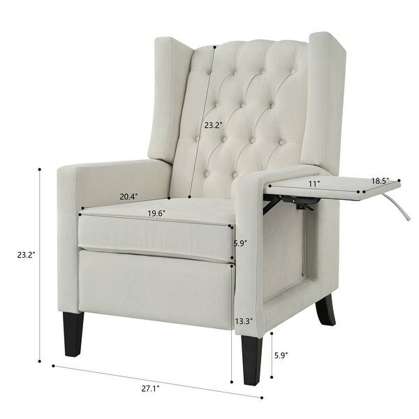dimension image slide 3 of 6, Manual Adjustable WingBack Recliner Chair, with Foldable Side Table, USB Charging Ports, PushBack Reclining Chairs