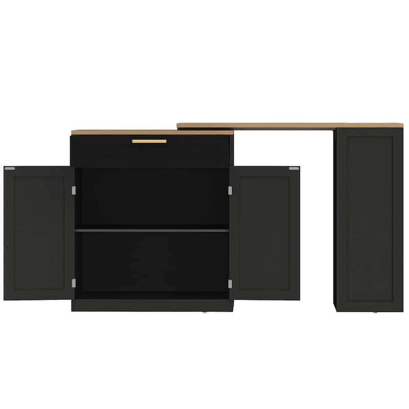 Moasis Kitchen Island with Seating & Extendable Dining Table,Mobile Storage Islands with 2 Chairs
