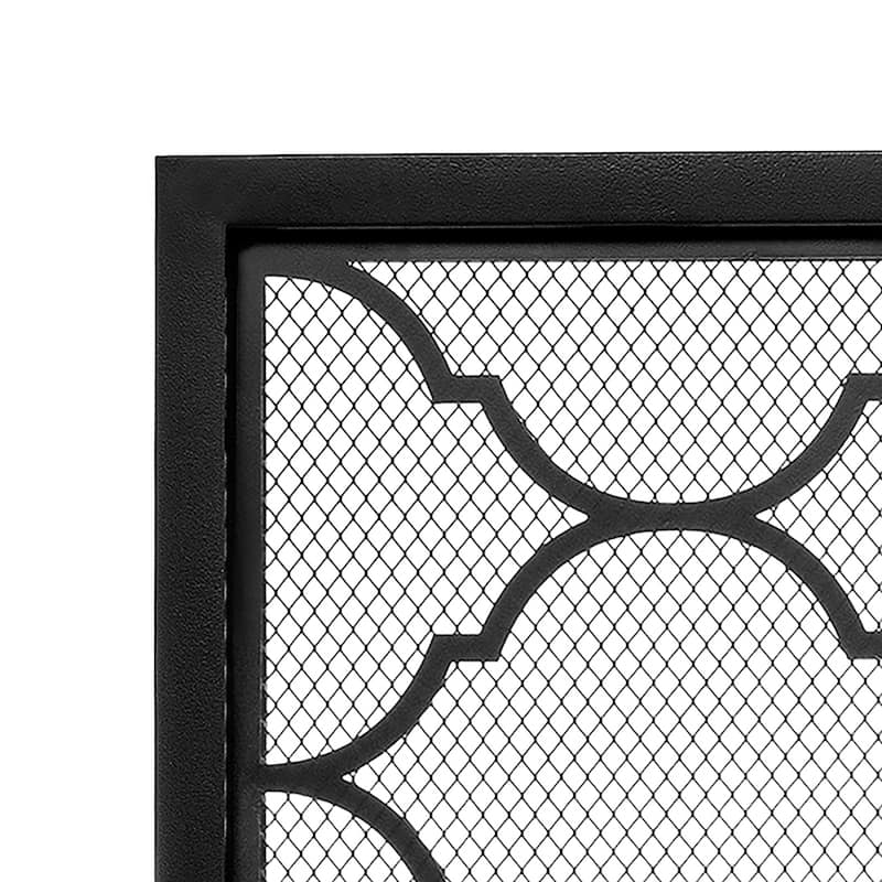 Modern Single Panel Black Geometric Pattern Iron Fireplace Screen- - 41.73'' x 12.20'' x 29.33''