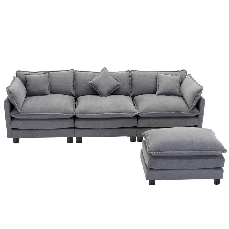 Grey 112.2" Modern L-Shaped 4-Seat Sofa