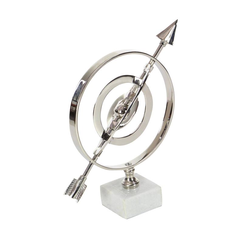 Aluminum Metal Armillary Globe with Marble Base - Silver - Roche River Decor