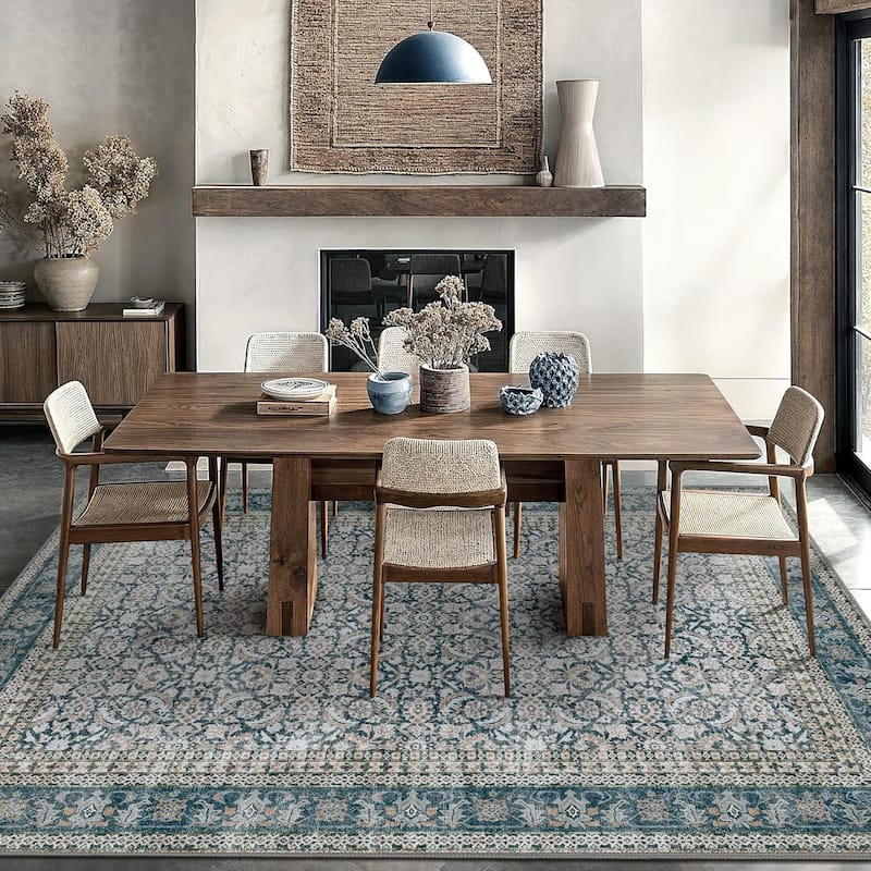 Mcow Grey Faded Floral Low Pile Machine Washable Non-Slip Area Rug