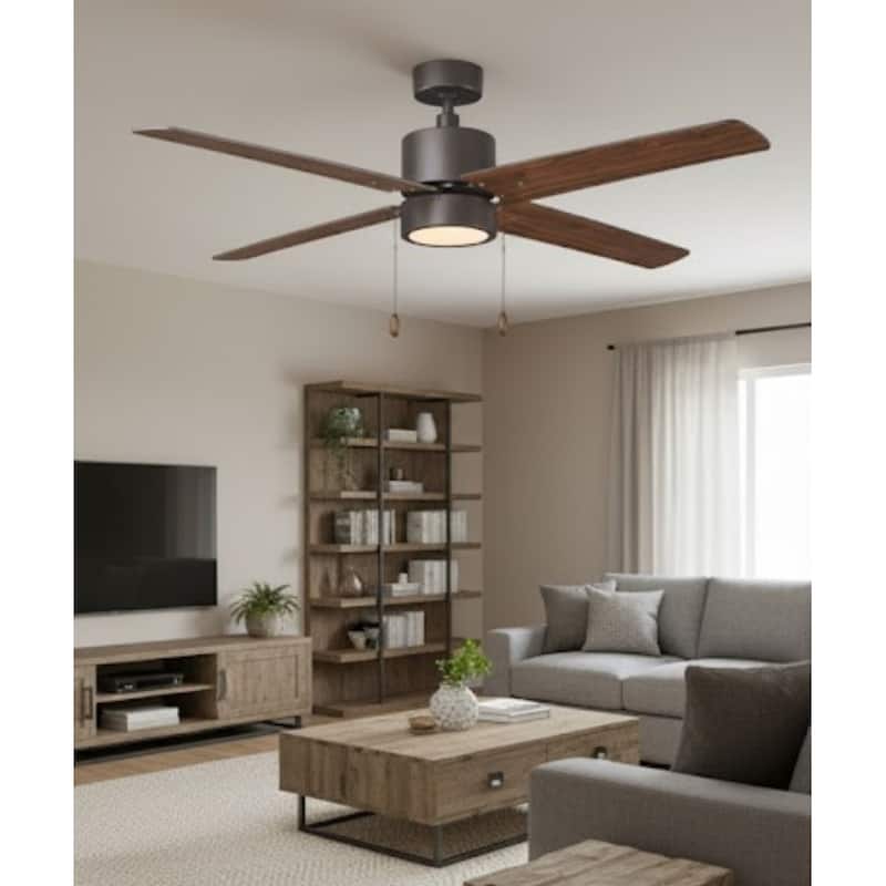 52" Aldea 4-Blade Ceiling Fan Oil Rubbed Bronze Finish and Walnut Blade Finish with Integrated LED Light