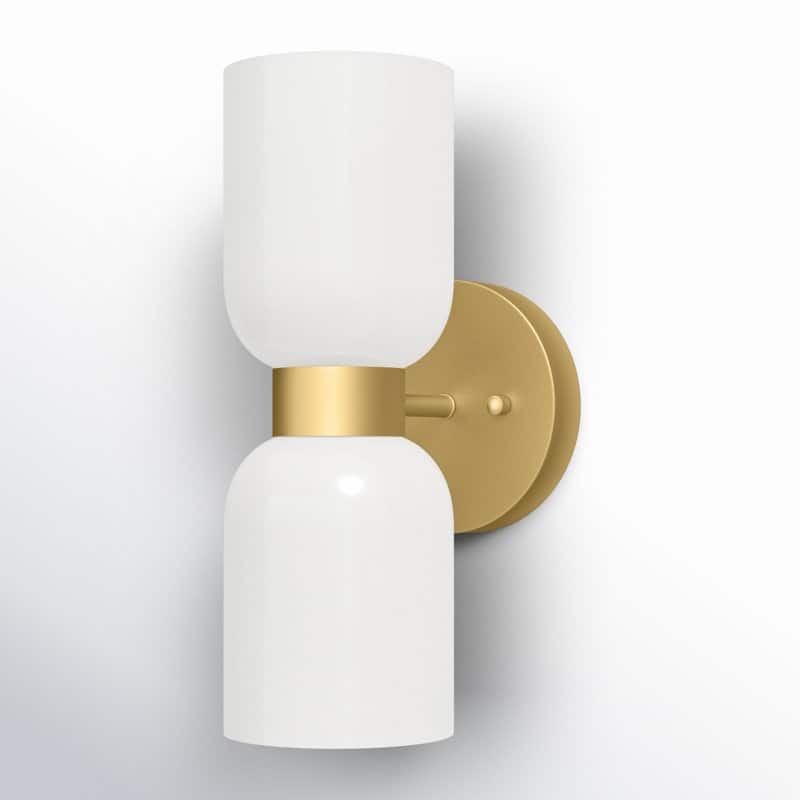 Shuman 2-light Mid-century Modern White Gold Wall Sconce with UL - (BGTO)/SatinBrass