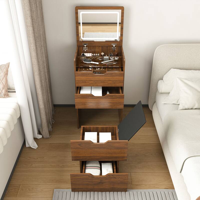 3-in-1 Flip Top Makeup Vanity with Lighted Mirror, Stool & Storage