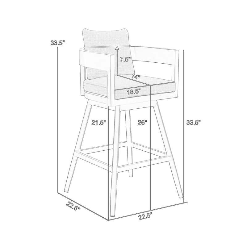 Enya 26 Inch Outdoor Swivel Counter Stool Chair, Gray Aluminum, Cushions
