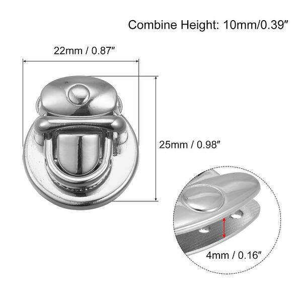 Turn Lock Clasp 25mm x 22mm Alloy Purse Closure Twist Lock 4Pcs(Silver) Silver Bed Bath