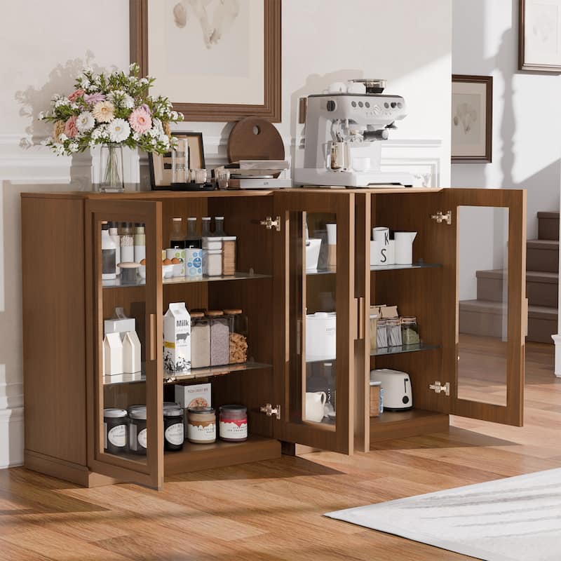 Modular Sideboard Buffet Cabinet with Tempered Glass Doors Credenza Console Table for Living Room Kitchen Dining Room Entryway