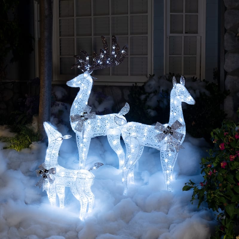 Alpine Corporation White Mesh Holiday Decor Reindeer Family with LED Lights