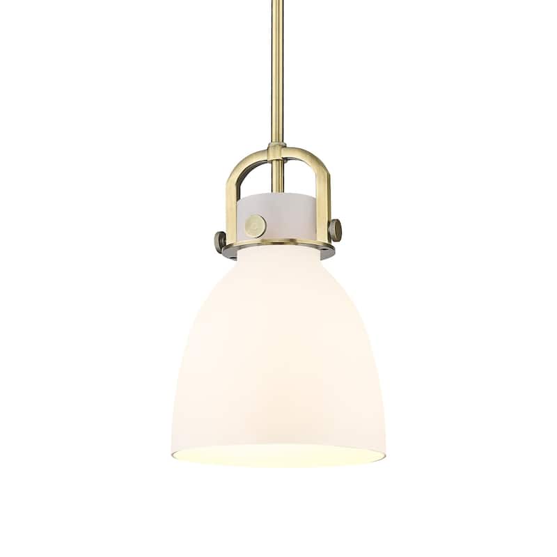 Innovations Lighting 410-1SS-12-8 Newton Bell Pendant Newton Bell 8" - Brushed Brass / Matte White