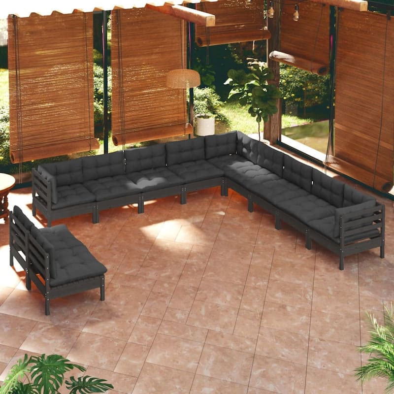 vidaXL Solid Pinewood Patio Lounge Set 12 Piece with Cushions Multi Colors
