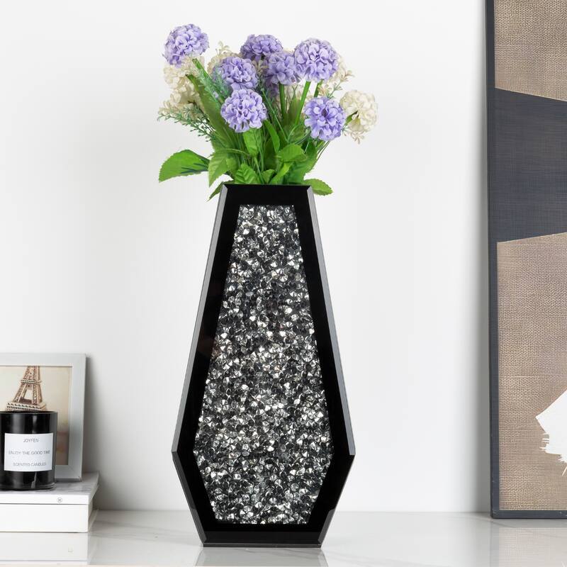14In Modern Mirrored Flowers Vase,Crushed Diamond Glass Tall Vase