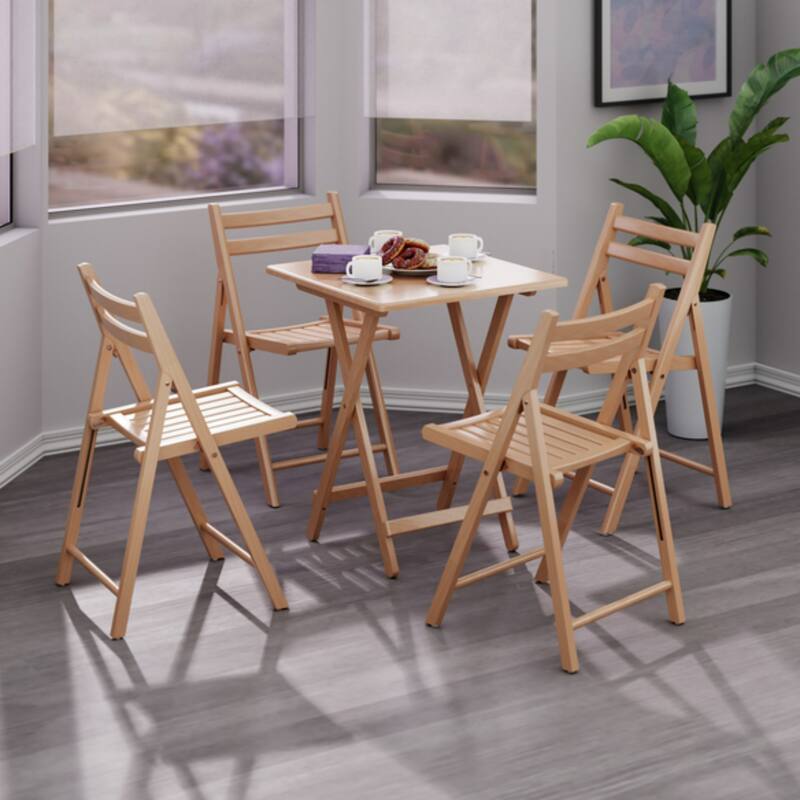 5-Piece Square Wooden Folding Table and Chair Set - 32.25" - Brown