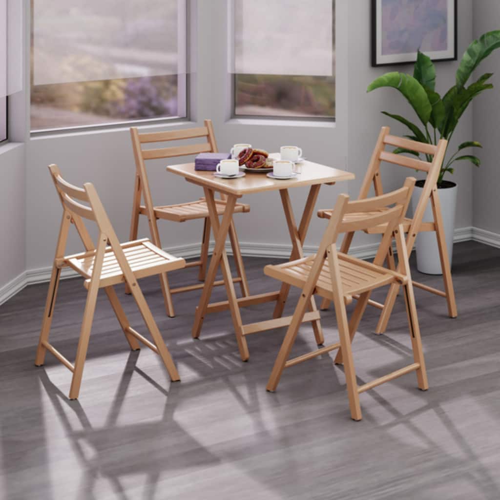 5-Piece Square Wooden Folding Table and Chair Set - 32.25" - Brown