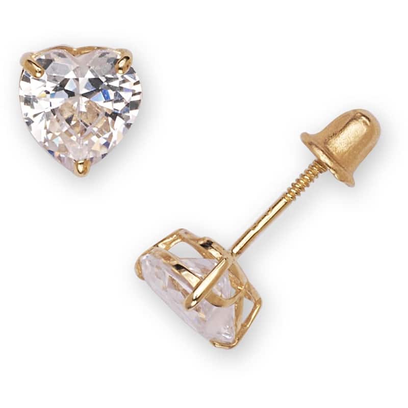 Curata 14k White Gold Heart-Shape Cubic Zirconia Screw Back Stud Earrings