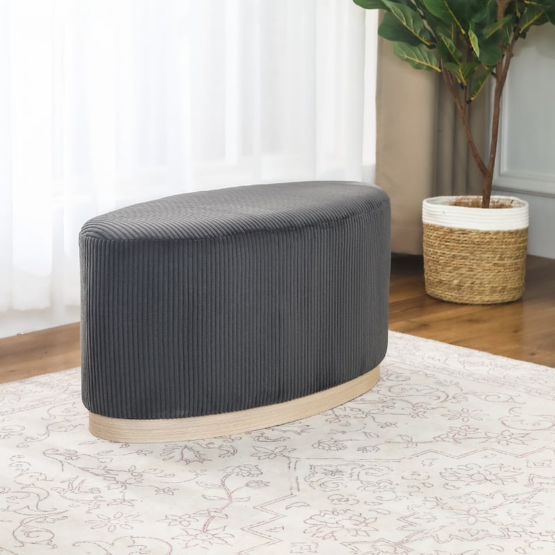 Adeco Velvet Upholstered Bench Oval Ottoman for Bed End Entryway