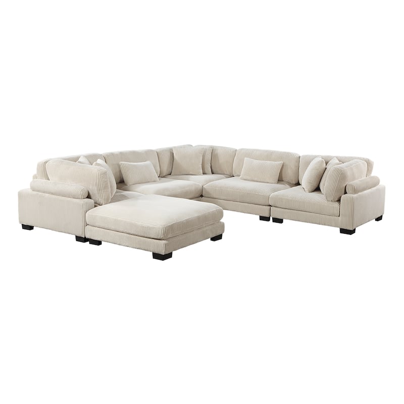 Braidy Corduroy 6-Piece Modular Sectional Sofa with Ottoman