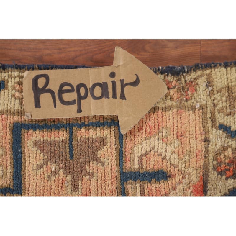 Geometric Hamedan Vintage Persian Rug Handmade Wool Carpet - 3'10"x 5'1"