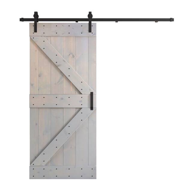 36in x 84in K Series Pine Wood Sliding Barn Door With Hardware Kit - Light Grey