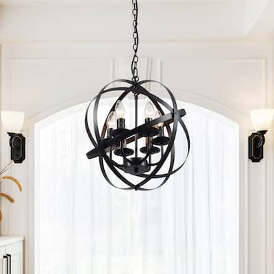 CO-Z Industrial 6 Light Globe Pendant Chandelier - Black