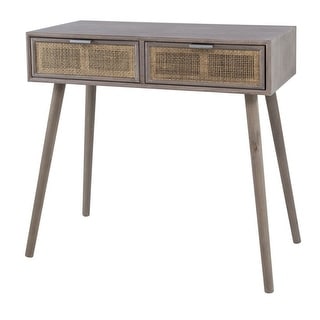 Pia 31 Inch Console Table, Pine Wood, 2 Drawer, Woven Rattan - 31 H x ...