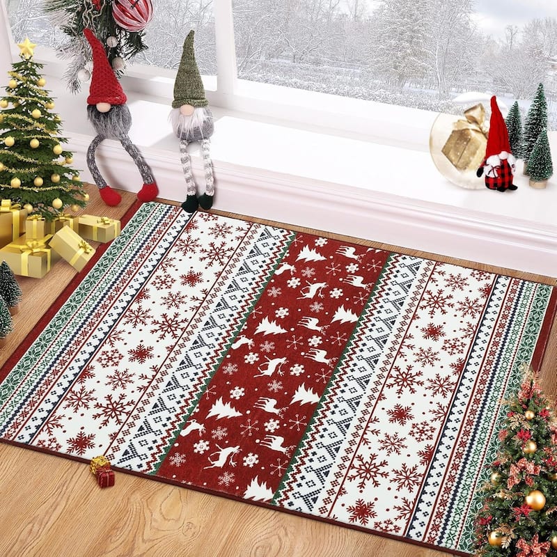 Washable Vintage Boho Christmas Area Rug, Low Pile - 1'6" x 2'6"