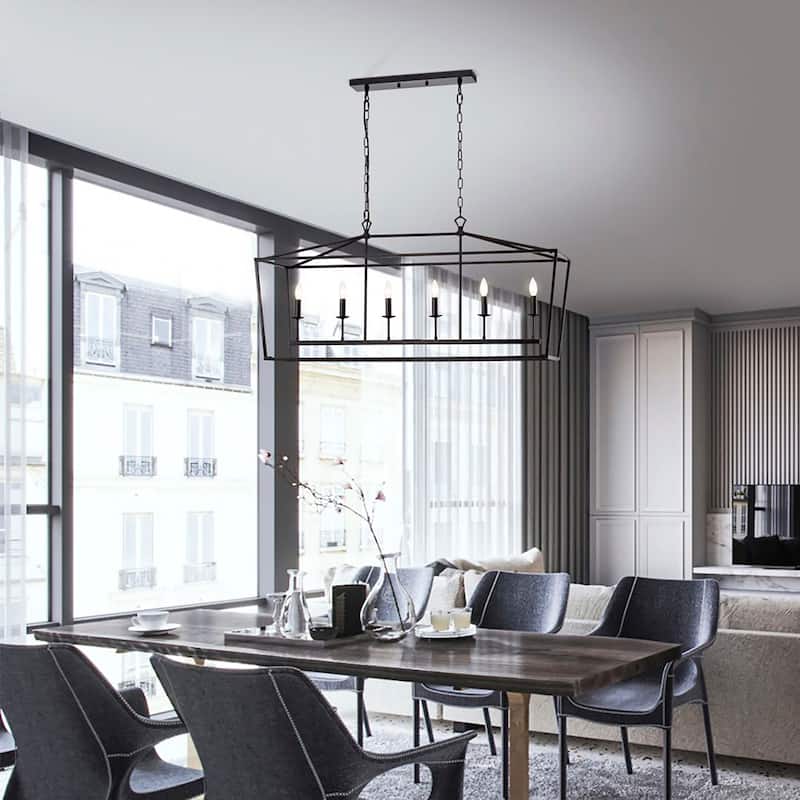 Jayce Matte Black 6-Light Metal Linear Chandelier