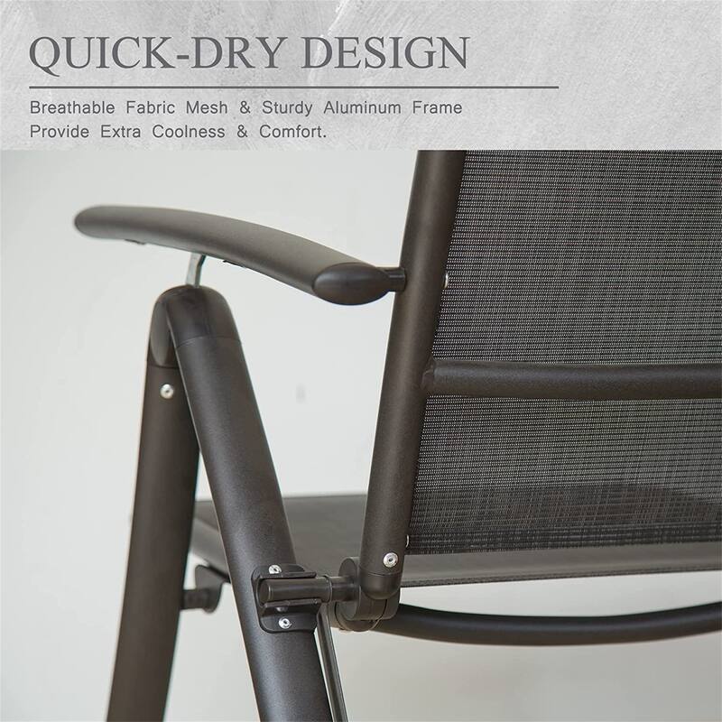 Aluminum Adjustable Outdoor Reclining Sling Lawn Chairs in Dark Gray Set of 2