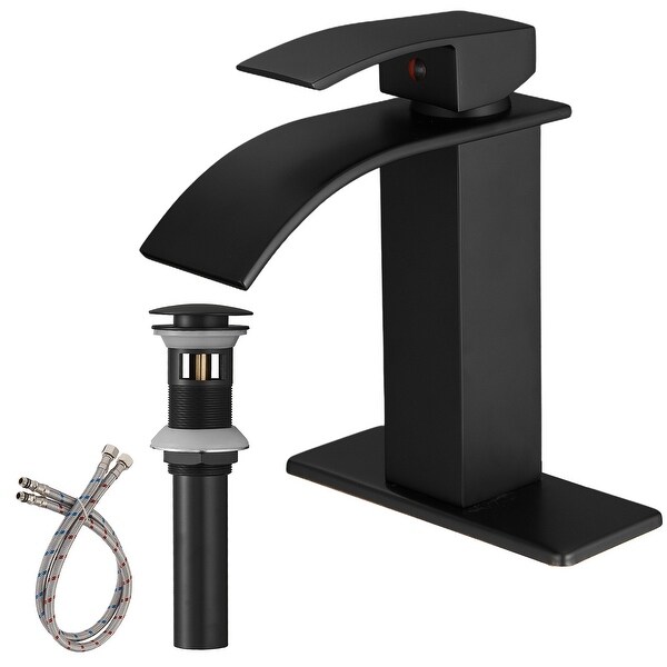 Matte Black Waterfall Single-Handle Low-Arc Bathroom Faucet