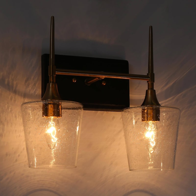 2/3-Light Modern Black Gold Bathroom Vanity Light Wine Glass Wall Sconces Lighting