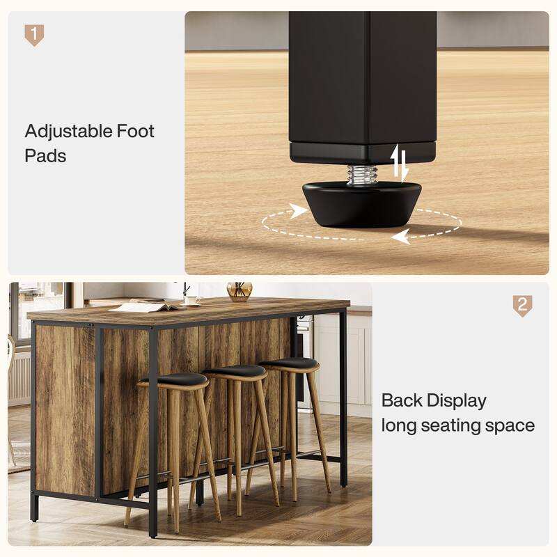 63" Industrial Kitchen Island with Seating, Storage & Cabinet - N/A