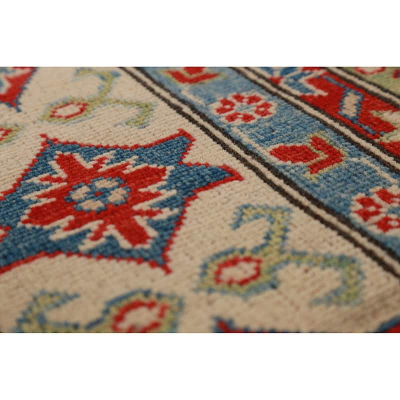 Hand Knotted Oriental 100% Wool Carpet Traditional Geometric Beige & Ivories Kazak Area Rug - 12' 3'' X 9' 0''