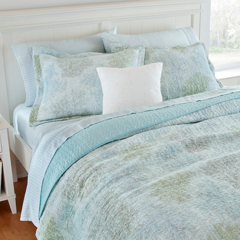 Laura Ashley Saltwater Blue Reversible Cotton Quilt Set