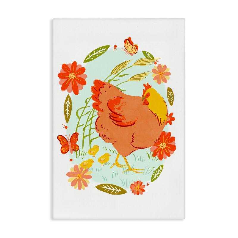 Stupell Hen & Chicks Circular Florals Canvas Wall Art Design By Hannah Moren - 30 x 45